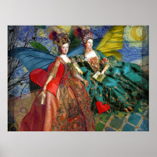 Affiches Femmes Papillon Capricieux Collage Bleu Gémeaux