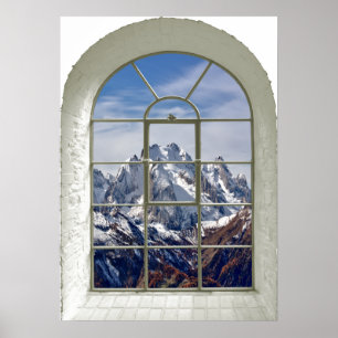 Affiches Fenêtre incurvée par vue de crêtes de montagne