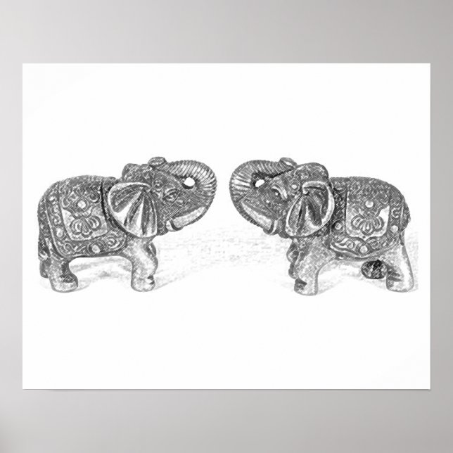 Affiches Feng Shui Double Elephant - B&W (Devant)