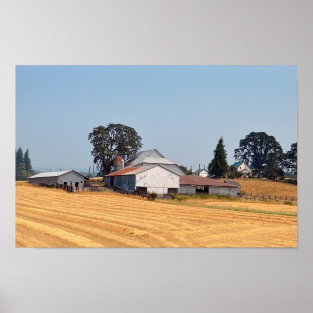 Affiches Ferme de l'Oregon et champ de blé récolté (Devant)