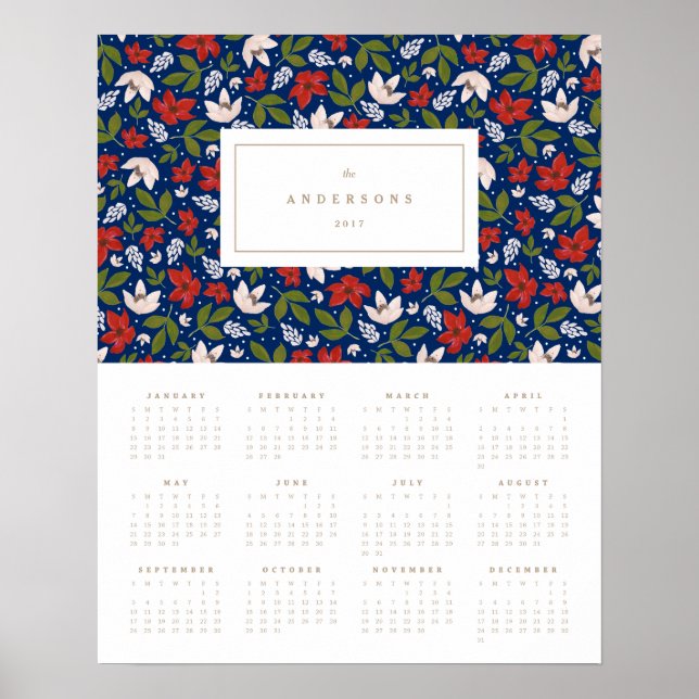 Affiches Festive Florals in Navy 16x20 Calendrier annuel 20 (Devant)