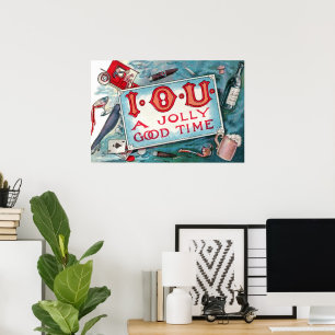 Affiches Fête aux Vices Vintage, Jeux d'argent Boisson Fume