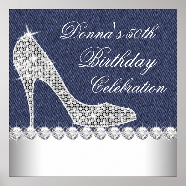 Affiches Fête d'anniversaire Denim et Diamants (Devant)