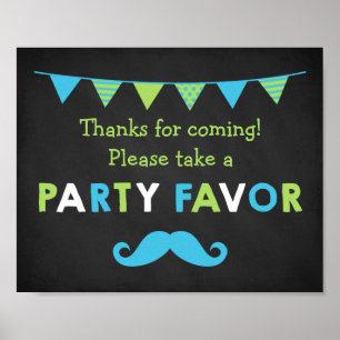 Affiches Fête de Chalkboard bleu et vert Moustache Favorise