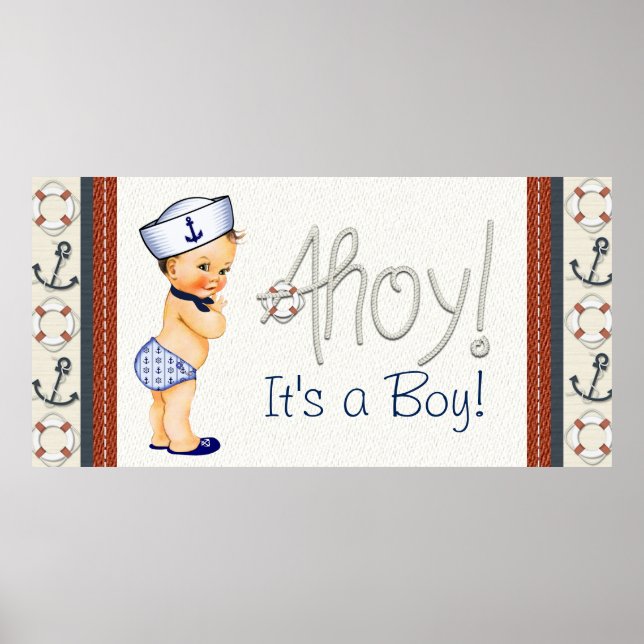 Affiches Fête de naissance nautique pour garçons (Devant)