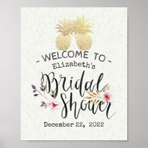 Affiches Fête des mariées Bienvenue Gold moderne Ananas Cou
