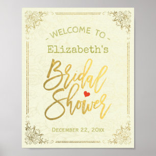 Affiches Fête des mariées de cadre Floral Gold Script