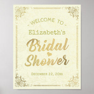 Affiches Fête des mariées de cadre Floral Gold Script