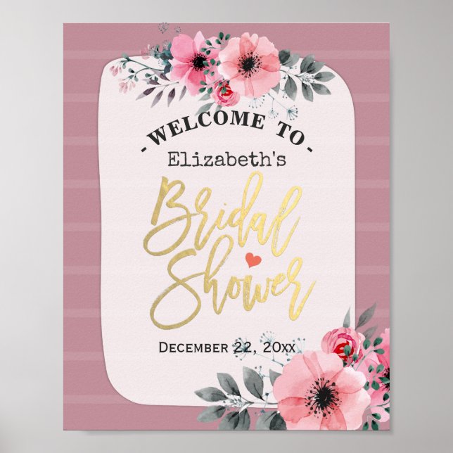 Affiches Fête des mariées de script Floral Aquarelle Bienve (Devant)