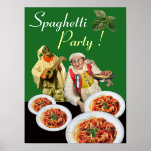 Affiches FÊTE DES SPAGHETTIS Chef italien et Pulcinella ver