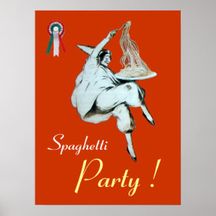 Affiches FÊTE DES SPAGHETTIS, CUISINE ITALIENNE vert orange