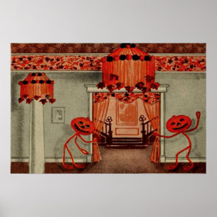 Affiches Fête d'Halloween Citrouille Jack O Lantern Feuille
