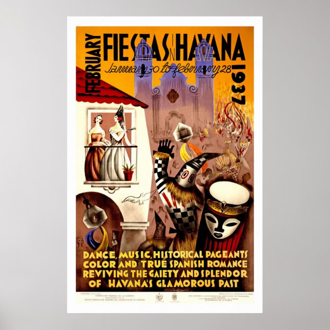 Affiches Fêtes à La Havane Vintage voyage (Devant)