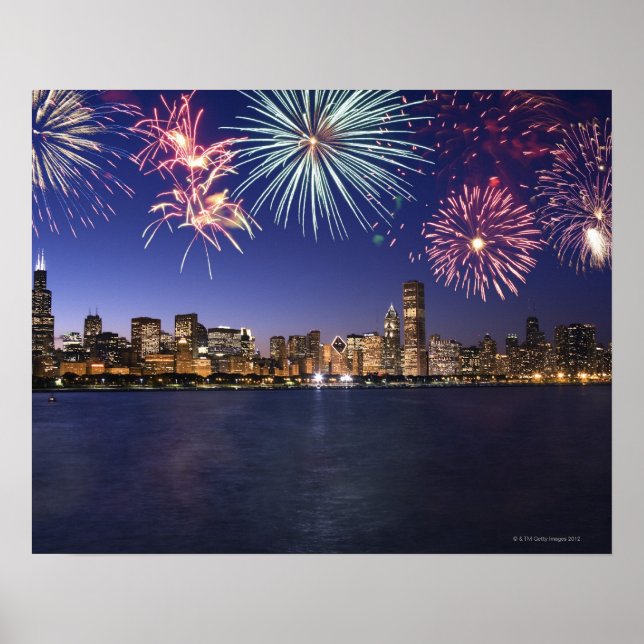 Affiches Feu d'artifice sur l'horizon de Chicago 2 (Devant)