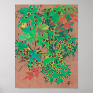 Affiches Feuille croustillant, automne floral, vert, jaune