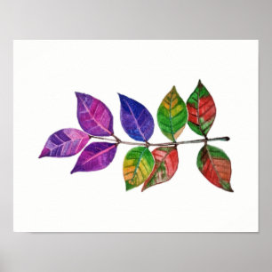 Affiches Feuilles arc-en-ciel aquarelle