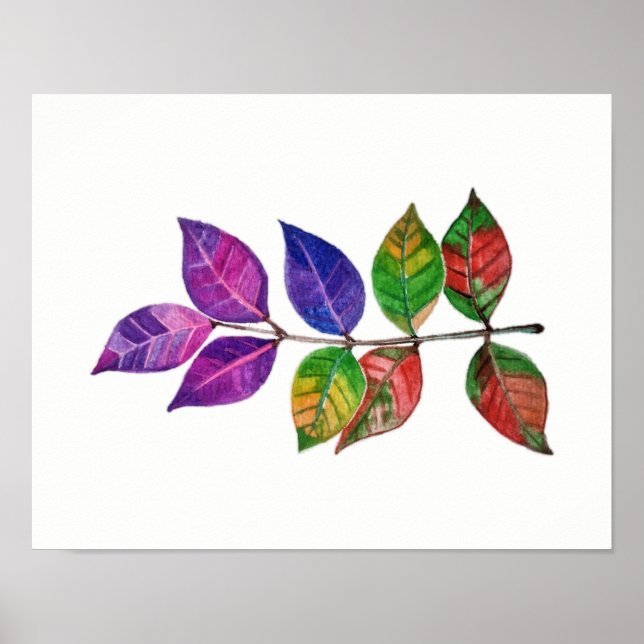 Affiches Feuilles arc-en-ciel aquarelle (Devant)