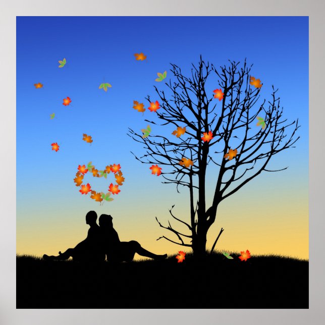 Affiches Feuilles d'automne en forme de coeur Couple (Devant)