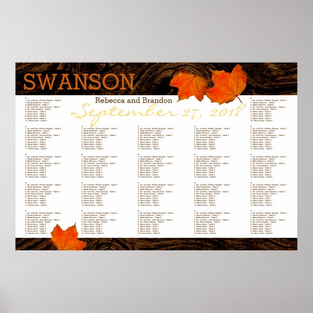 Affiches Feuilles d'automne Mariage de bois rustique (Devant)