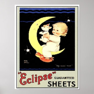Affiches Feuilles Eclipse vintages, Enfant, Chien, Lune