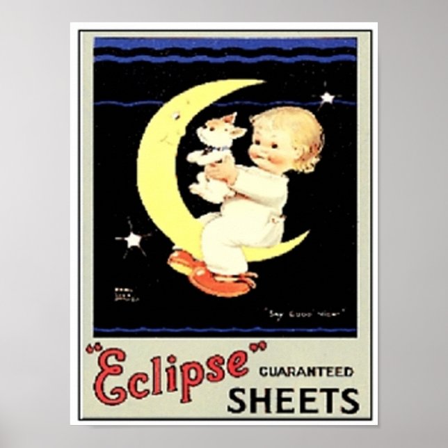 Affiches Feuilles Eclipse vintages, Enfant, Chien, Lune (Devant)