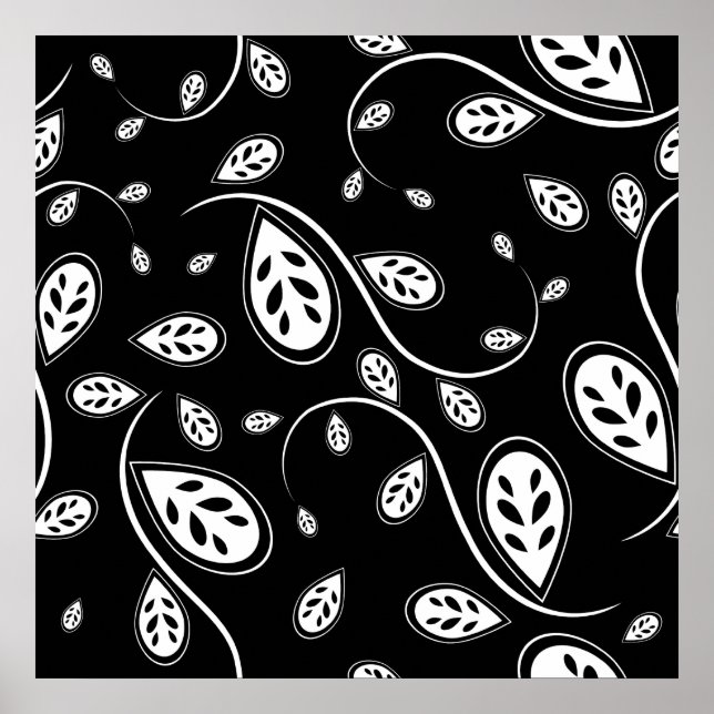 Affiches Feuilles noires et blanches - Retro les années 50 (Devant)