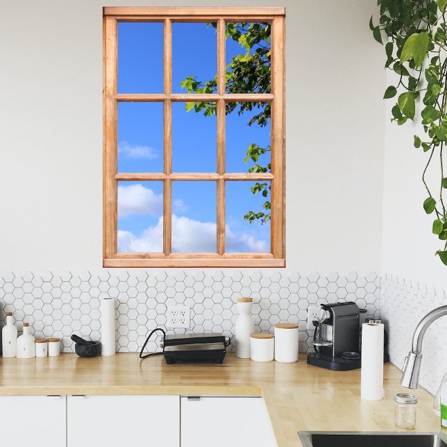 Affiches Feuilles verts et ciel d'été vue depuis une fenêtr (Créateur téléchargé)