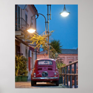 Affiches Fiat 500, cinéma vintage, la nuit, Italie