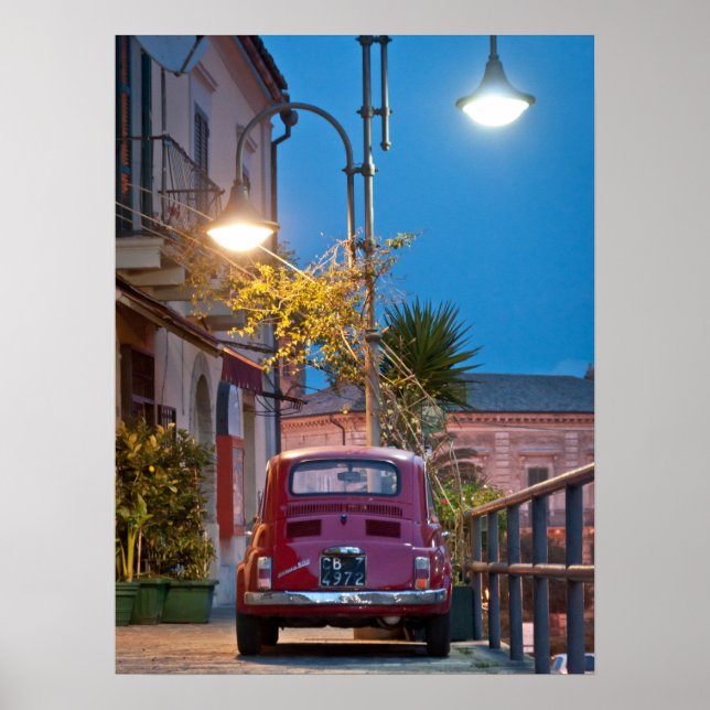 Affiches Fiat 500, cinéma vintage, la nuit, Italie (Devant)