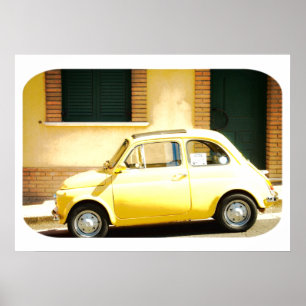 Affiches Fiat jaune 500, Cinquecento, en Italie