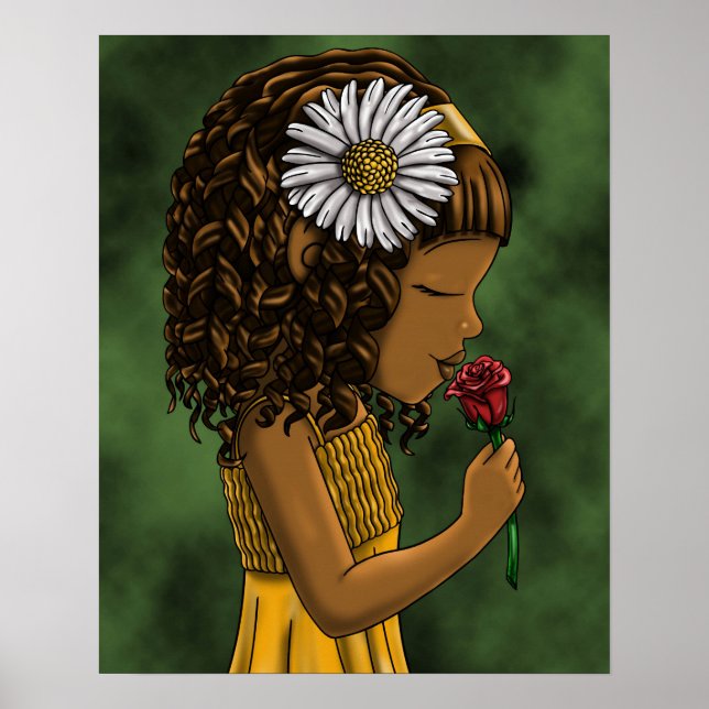 Affiches Fille afro-américaine et rose (Devant)