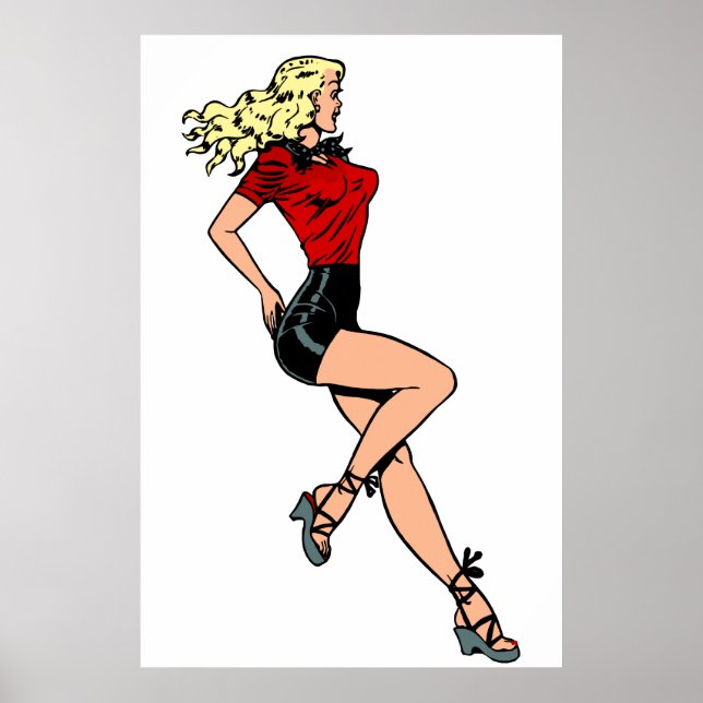 Affiches Fille au charme rétro à côté, blonde bombshell (Devant)