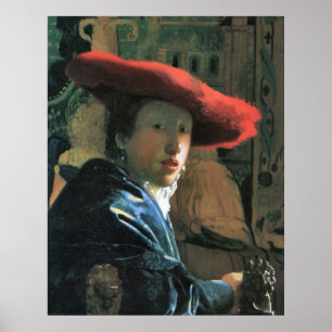 Affiches Fille avec casquette rouge par Johannes Vermeer