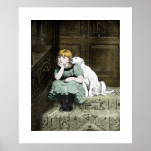 Affiches Fille avec le chien blanc