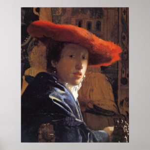 Affiches Fille avec Red Hat, c.1665 (huile sur le panneau)