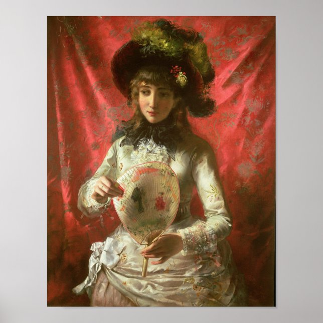 Affiches Fille avec un ventilateur (Devant)