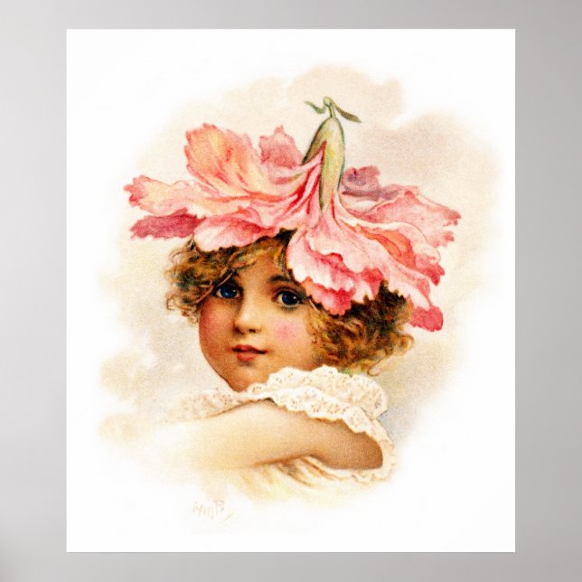 Affiches Fille de fleurs en rose (Devant)