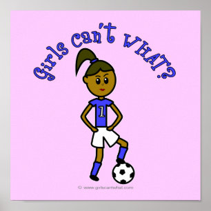 Affiches Fille de football noir en bleu