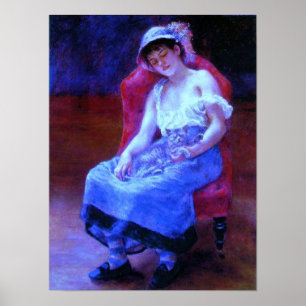 Affiches Fille et chat de sommeil