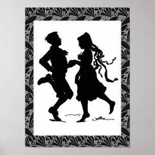 Affiches Fille et garçon dansant Art de silhouette