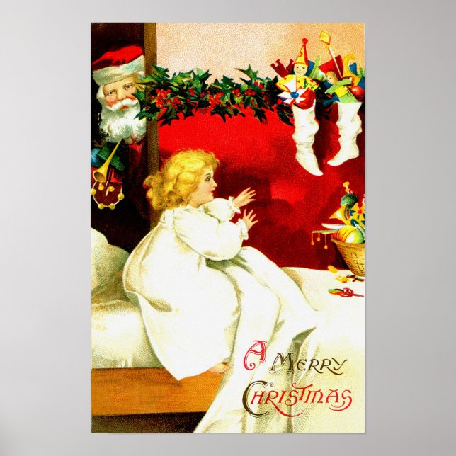 Affiches Fille et Père Noël à la veille de Noël (Devant)