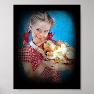 Affiches Fille et poussins