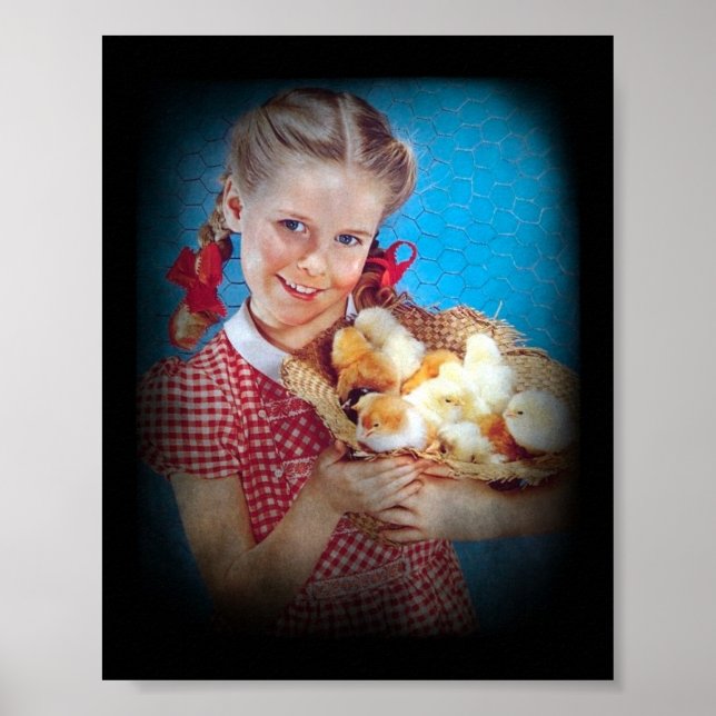 Affiches Fille et poussins (Devant)