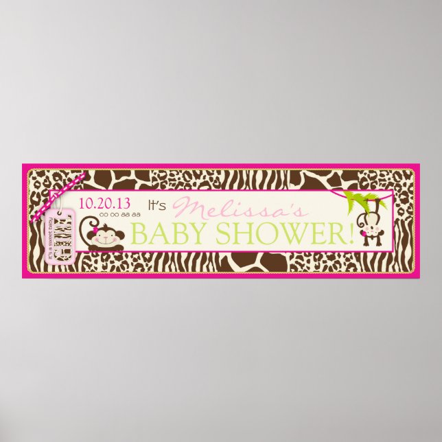 Affiches Fille Jungle Monkey Baby shower Safari bannière (Devant)