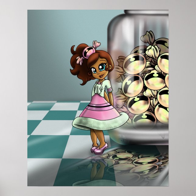 Affiches Fille Métisse et Bonbons (Devant)