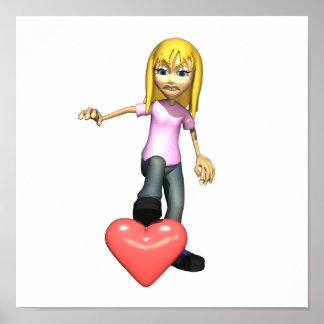 Affiches fille qui marche sur le coeur