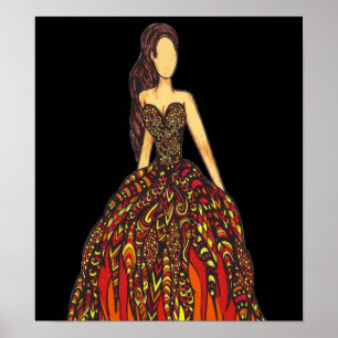 Affiches Fille sur la robe du feu