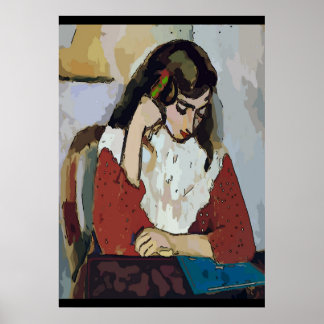 Affiches Fille sur tablette Style Matisse Abstrait