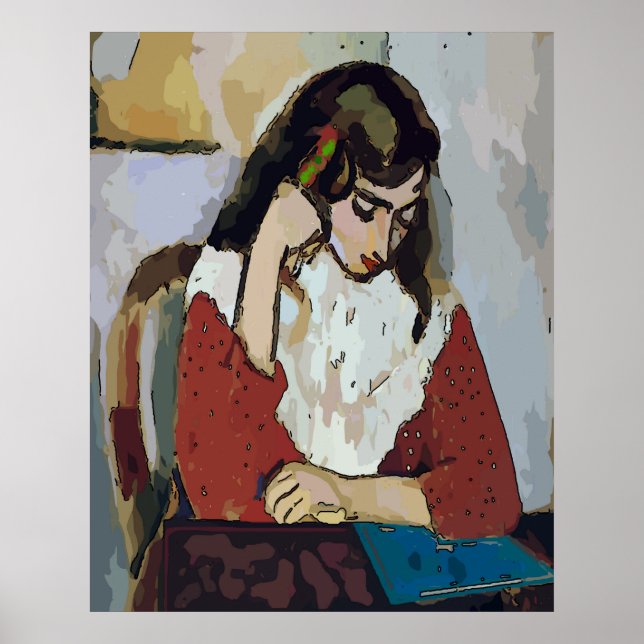 Affiches Fille sur tablette Style Matisse Abstrait (Devant)