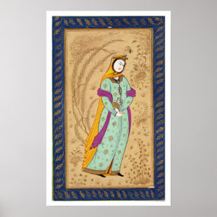 Affiches Fille tenant un navire de vin et une poire, de la